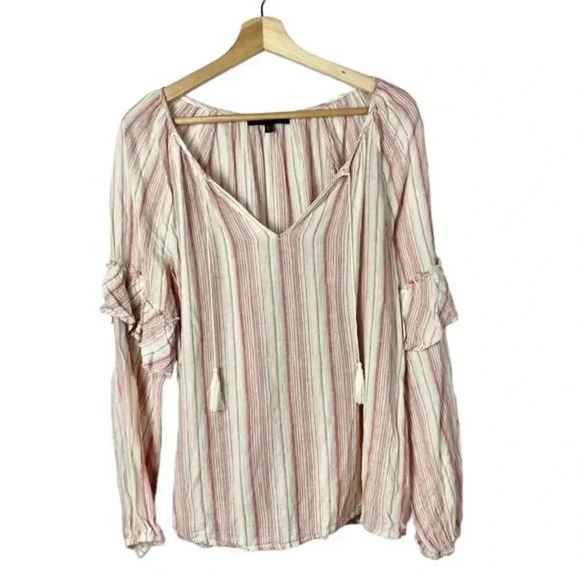 Sanctuary Yucca Boho Pink Stripe Peasant Long Sleeve Blouse L - Picture 2 of 6